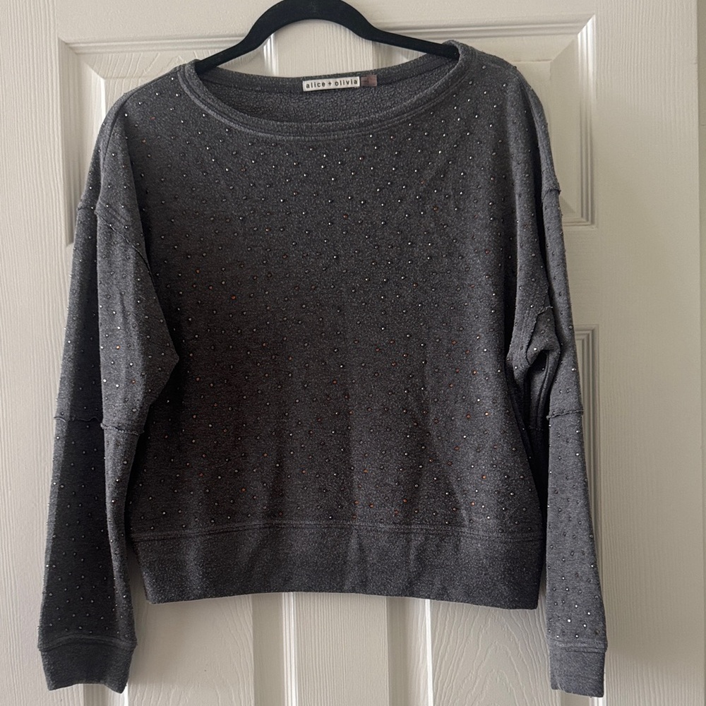 Alice + Olivia Gray Embellished Sweatshirt Sz S